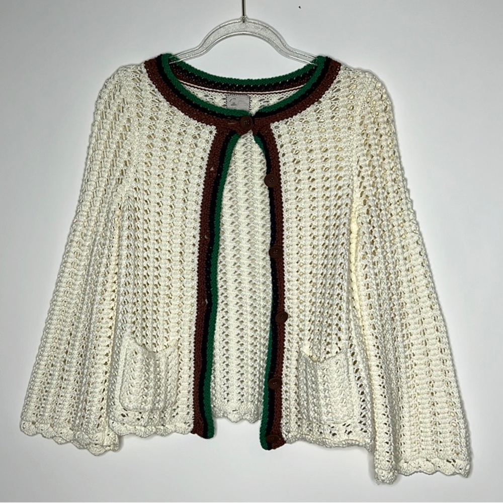 ANTHROPOLOGIE‎ Postmark Bell Sleeve Crochet Front Pocket Cardigan